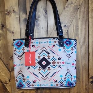 Montana West Aztec Pattern Tote Bag - Black and Blue